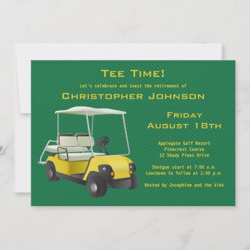 Green Gold Golf Cart Retirement Party Invitation
