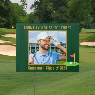 Green Gold Golf Team Photo Golfer Yard Sign