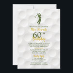 Green Gold Golfball Golfer Golf 60th Birthday Invitation<br><div class="desc">Green, gold, and white golfball and golfer golf themed 60th birthday party invitation. Perfect for someone who loves golfing, this gol60th birthday invitation features a green icon of a golfer paired with green and gold wording over a golfball background texture. Elegant and minimalist, this modern golf 60th birthday invitation is...</div>