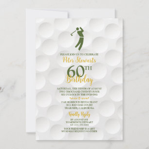 Green Gold Golfball Golfer Golf 60th Birthday Invitation