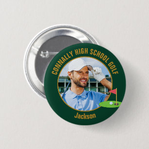 Green Gold Golfer Photo High School Golf Team Button