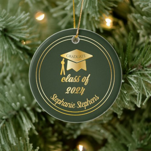 Green Gold Graduate Cap Graduation 2024 Photo  Ceramic Ornament