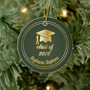 Green Gold Graduate Cap Graduation 2026 Photo  Ceramic Ornament