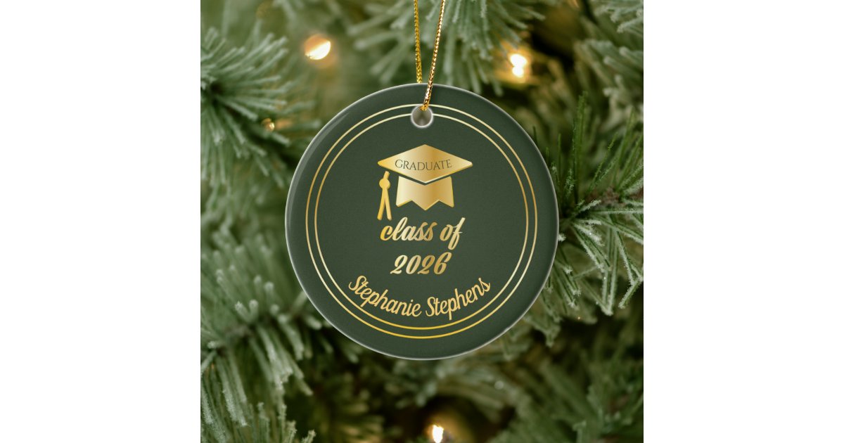 Green Gold Graduate Cap Graduation 2026 Photo Ceramic Ornament | Zazzle