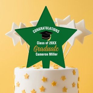 Green Gold Graduate Custom Graduation Party Star Cake Topper