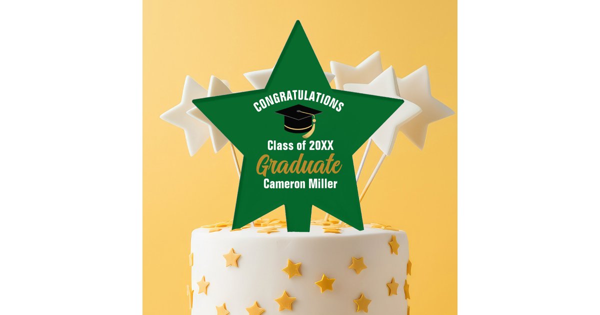 Green Gold Graduate Custom Graduation Party Star Cake Topper | Zazzle