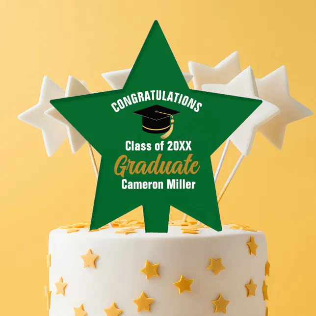 Star Topper Graduation Green Gold Graduate Custom Graduation Party Star Cake Topper | Zazzle
