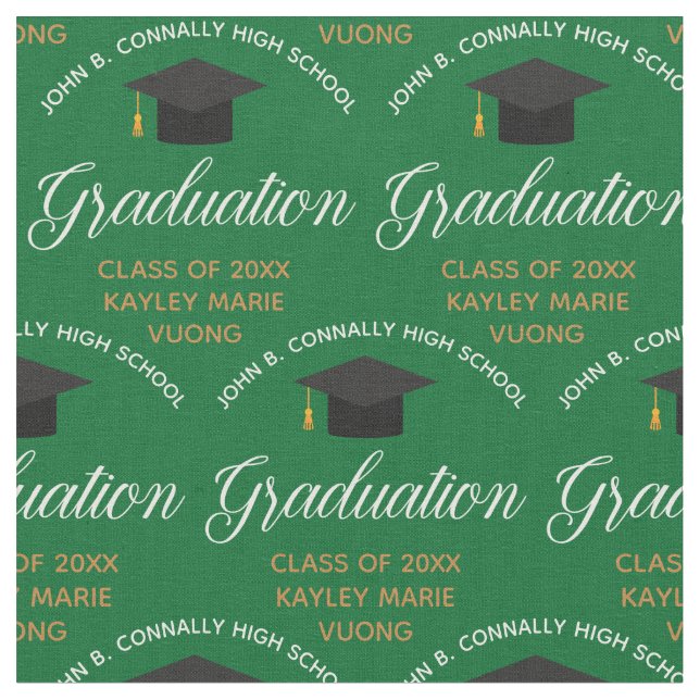 Green Gold Graduate Personalized Graduation Fabric (Close Up)