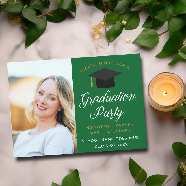 Green Gold Graduate Photo 2026 Graduation Party Invitation (Creator Uploaded)