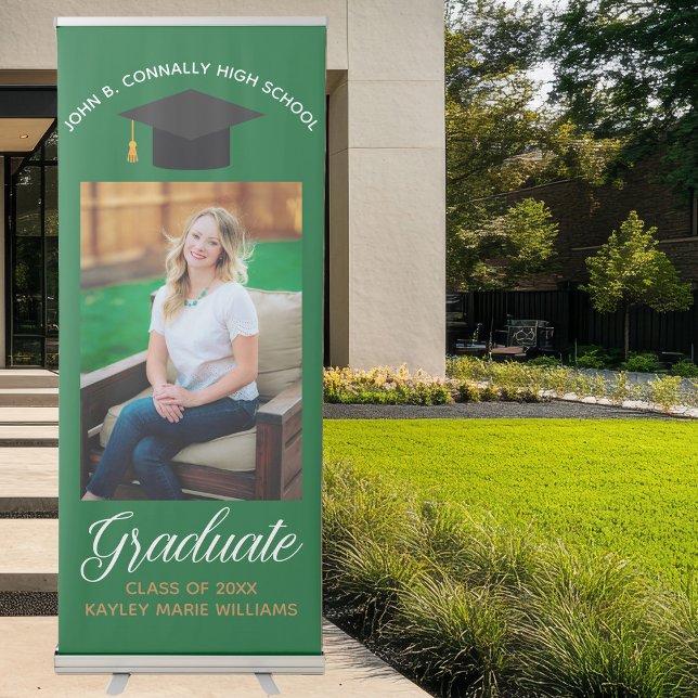 Green Gold Graduate Photo Custom Graduation Party Retractable Banner (Creator Uploaded)