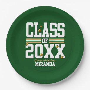 Green Gold Graduating Class Year Paper Plates