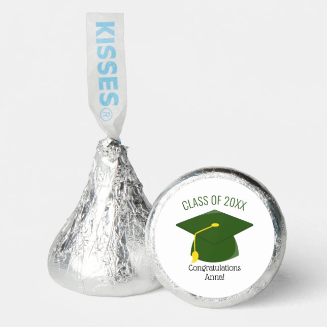 Green Gold Graduation Cap Personalized Hershey®'s Kisses® (Front)