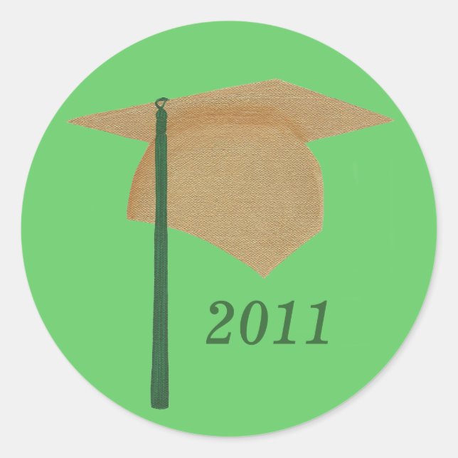 Green & Gold Graduation Cap Stickers, Class of Classic Round Sticker (Front)