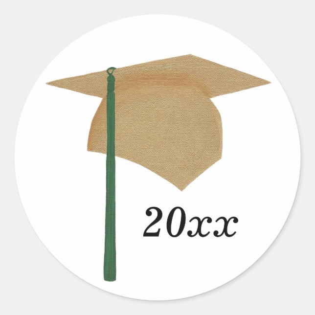 Green & Gold Graduation Cap Stickers, Class of Classic Round Sticker (Front)