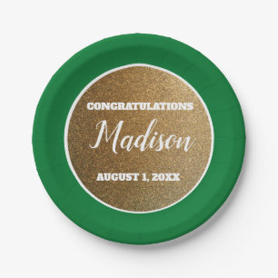 Green Gold Graduation College Trunk Party Paper Plates