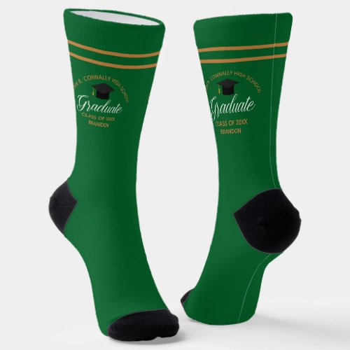 Green Gold Graduation Custom 2024 Graduate Socks