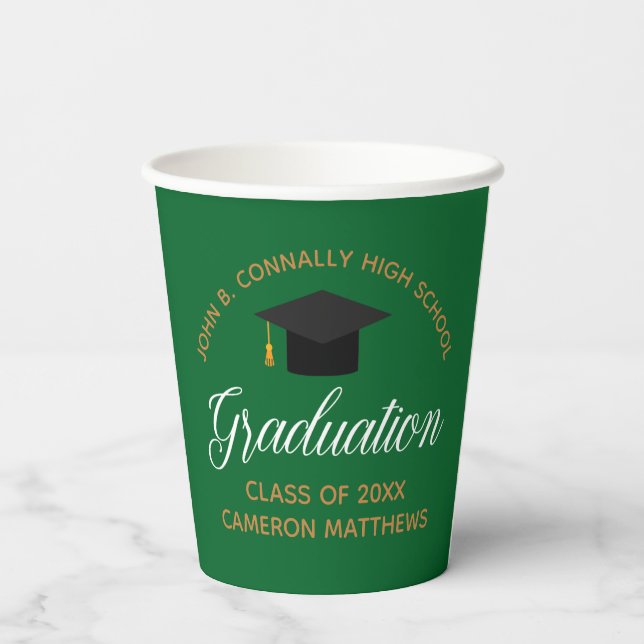 Green Gold Graduation Custom 2026 Graduate Party Paper Cups (Back)
