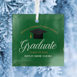 Green Gold Graduation Custom Graduate Christmas Glass Ornament<br><div class="desc">This green custom senior graduation Christmas ornament gift features chic white and gold typography under a high school or college name for the class of 2024. Customize with your graduating year under the lovely calligraphy for a great personalized graduate present.</div>