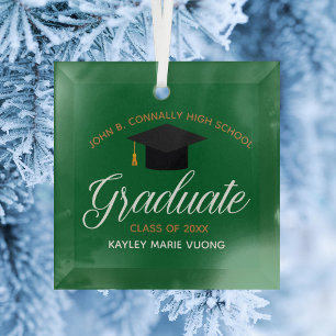 Green Gold Graduation Custom Graduate Christmas Glass Ornament