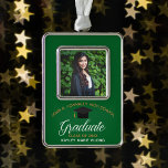 Green Gold Graduation Custom Graduate Photo Christmas Ornament<br><div class="desc">This green custom senior graduation Christmas ornament gift features chic white and gold typography under a high school or college name for the class of 2026. Customize with your graduating year under your photo for a great personalized graduate photograph present.</div>