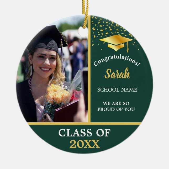Green Gold Graduation Custom Photo Class Of 2025 Ceramic Ornament (Front)