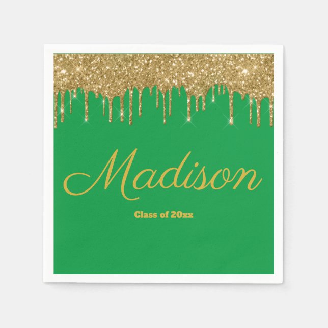 Green & Gold Graduation Party Class of 2024 Paper Napkins (Front)