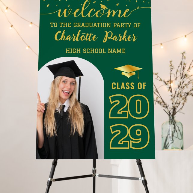 Green & Gold Graduation Party Welcome Arch Photo Foam Board (In Situ (Stand))