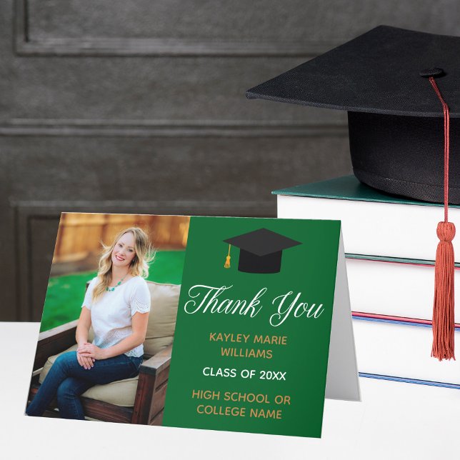 Green Gold Graduation Photo 2026 Graduate Thank You Card (Creator Uploaded)