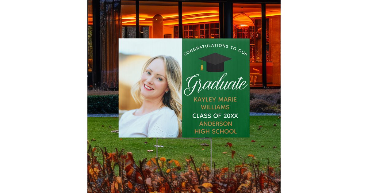 Green Gold Graduation Photo 2026 Graduate Yard Sign | Zazzle