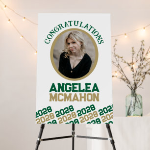Green & Gold Graduation Photo Autograph Signature  Foam Board