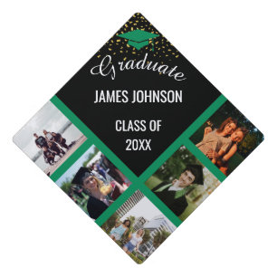 Green & Gold Graduation Photo Class Of 2025 Cap Topper