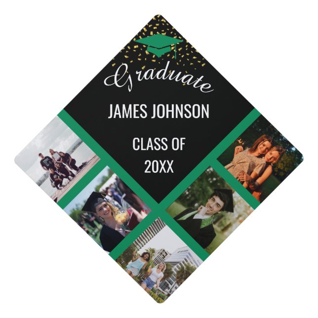 Green & Gold Graduation Photo Class Of 2025 Cap Topper (Front)