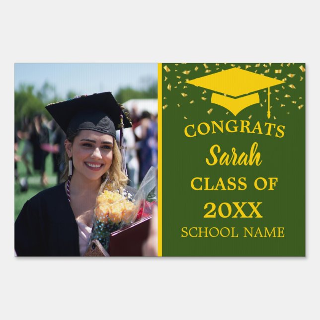 Green & Gold Graduation Photo Class Of 2025 Sign (Front)