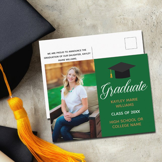 Green Gold Graduation Photo Custom 2024 Graduate Postcard (Creator Uploaded)