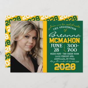 Green & Gold Graduation Photo Invitation