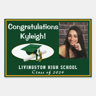 Green & Gold Graduation Photo Lawn Sign