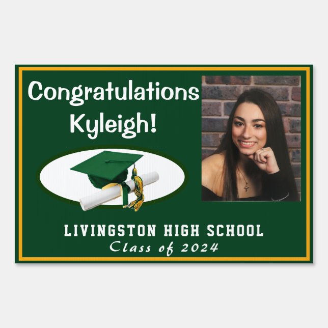 Green & Gold Graduation Photo Lawn Sign (Front)