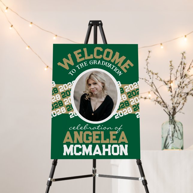 Green & Gold Graduation Photo Welcome Foam Board (In Situ (Stand))