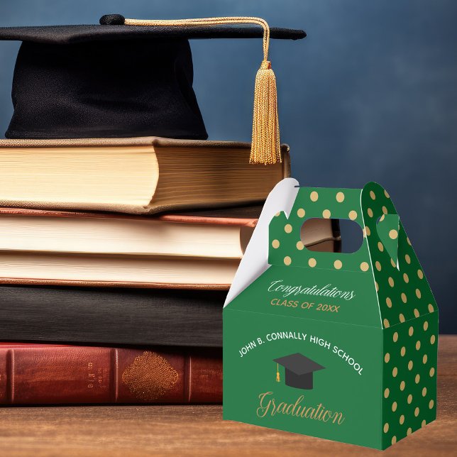 Green Gold Graduation Polka Dot Customized Party Favor Boxes (Creator Uploaded)
