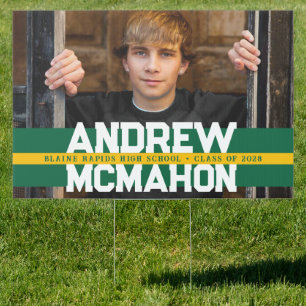 Green & Gold Graduation Senior Photo Yard Sign