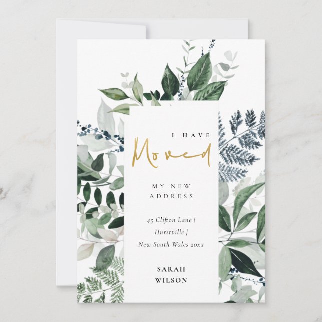 Green Gold Greenery Frame I have Moved Card (Front)