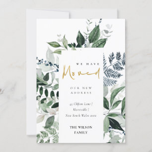 Green Gold Greenery Frame We have Moved Card
