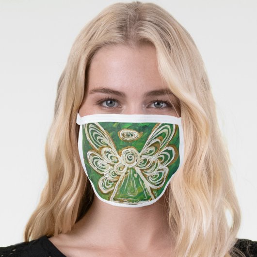 Green Gold Guardian Angel Art Custom Face Mask (Worn Her)
