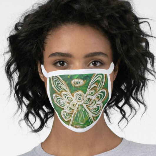 Green Gold Guardian Angel Art Custom Face Mask (Worn Her)