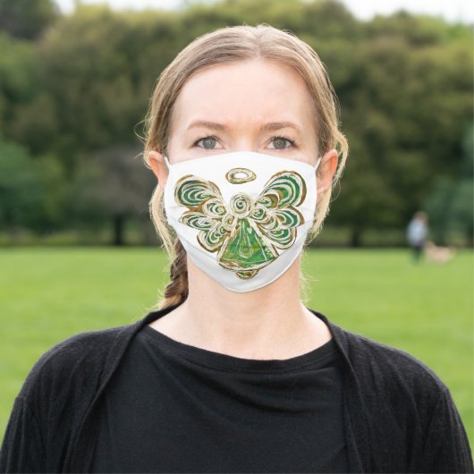 Green Gold Guardian Angel Art Custom Face Masks (Outside)