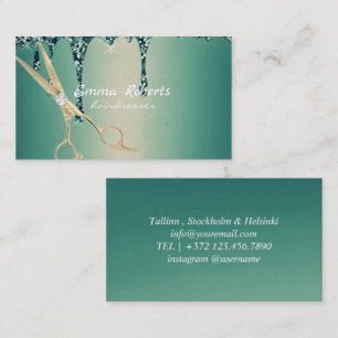 Green Gold Hairdresser Gradient Glitter Modern Business Card
