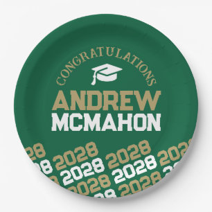 Green & Gold Half Repeat Grad Personalized Paper Plates