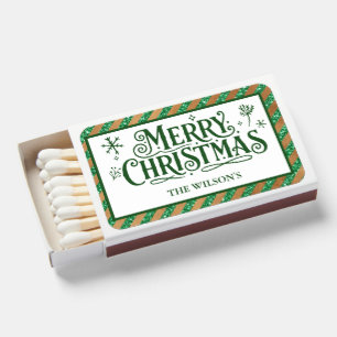 Green & Gold Hand-Drawn Vintage Merry Christmas Matchboxes