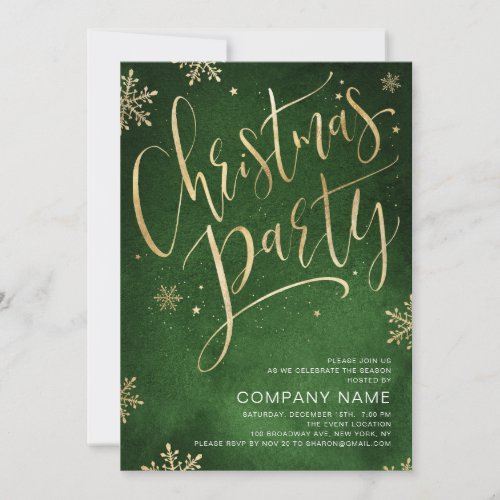 Green gold handwritten calligraphy Christmas Party Invitation