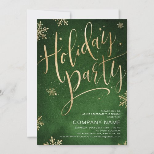 Green gold handwritten calligraphy holiday Party Invitation